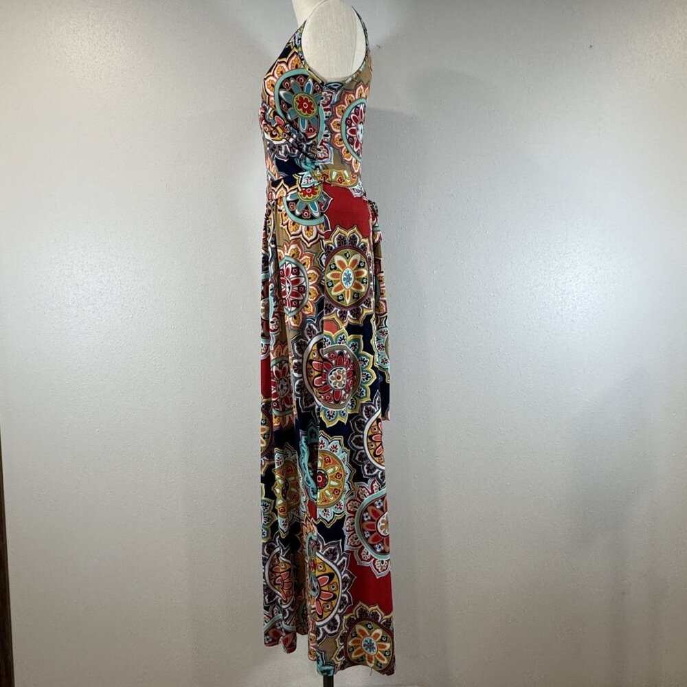 Zattcas Womens Size L Multicolor Mandala Print Sleeveless Belted Maxi Dress Boho - Picture 3 of 12